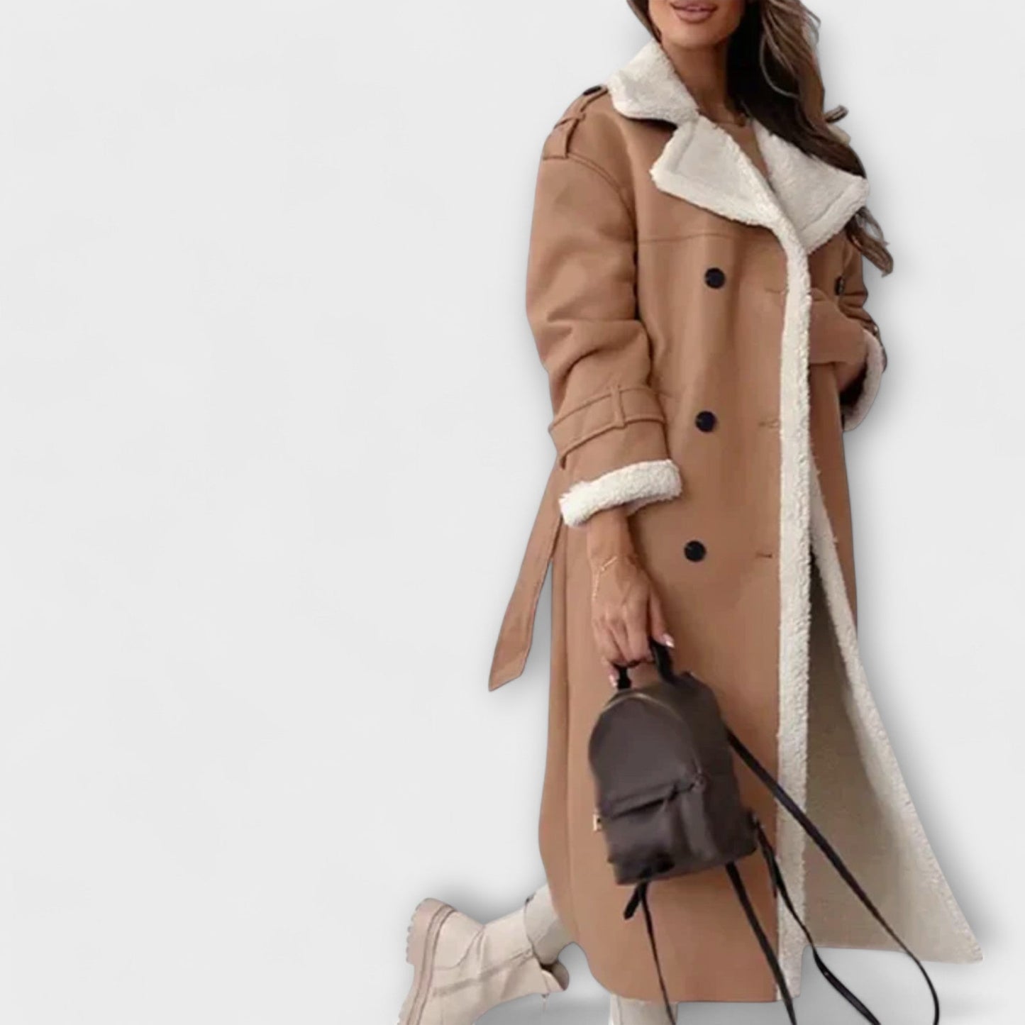 Vera | Aurora – Lange klassische Jacke mit Fleecefutter und Teddykragen