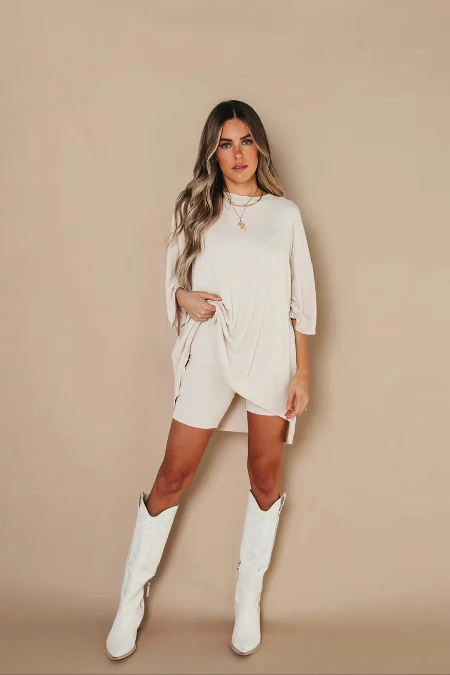 Hemd Tunika für Damen in Beige bequem und flexibel tragbar