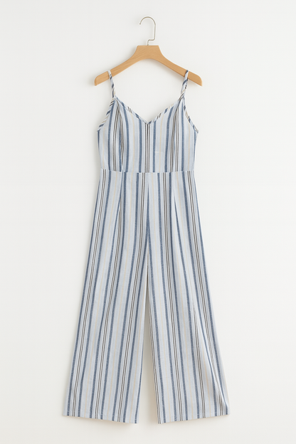 V-Ausschnitt Jumpsuit Frauen ärmellos gestreift Wintermode
