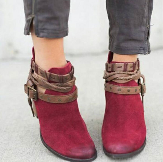 Frauen Winterstiefel mit Gürtelschnalle und rundem Kopf