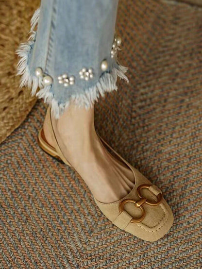 Sandalen Retro Stil mit Karree-Spitze und Schnalle für Damen