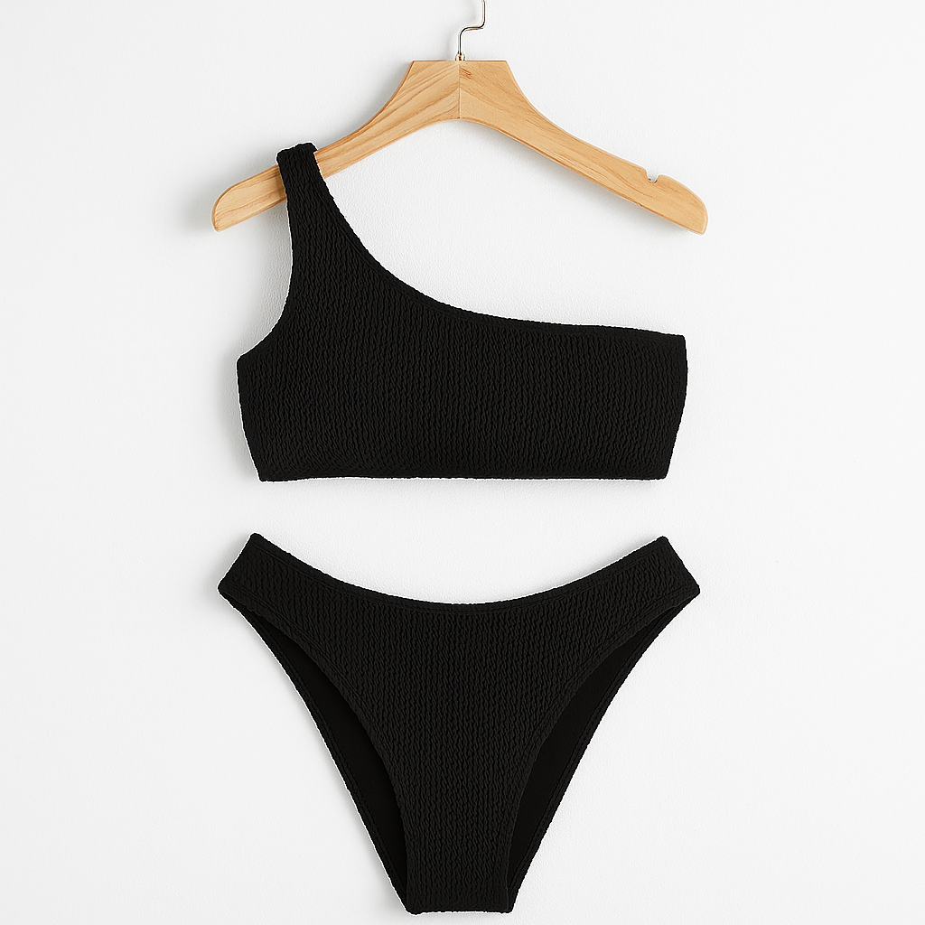 Bademode Bikini Damen einseitig Schulterfrei in Schwarz