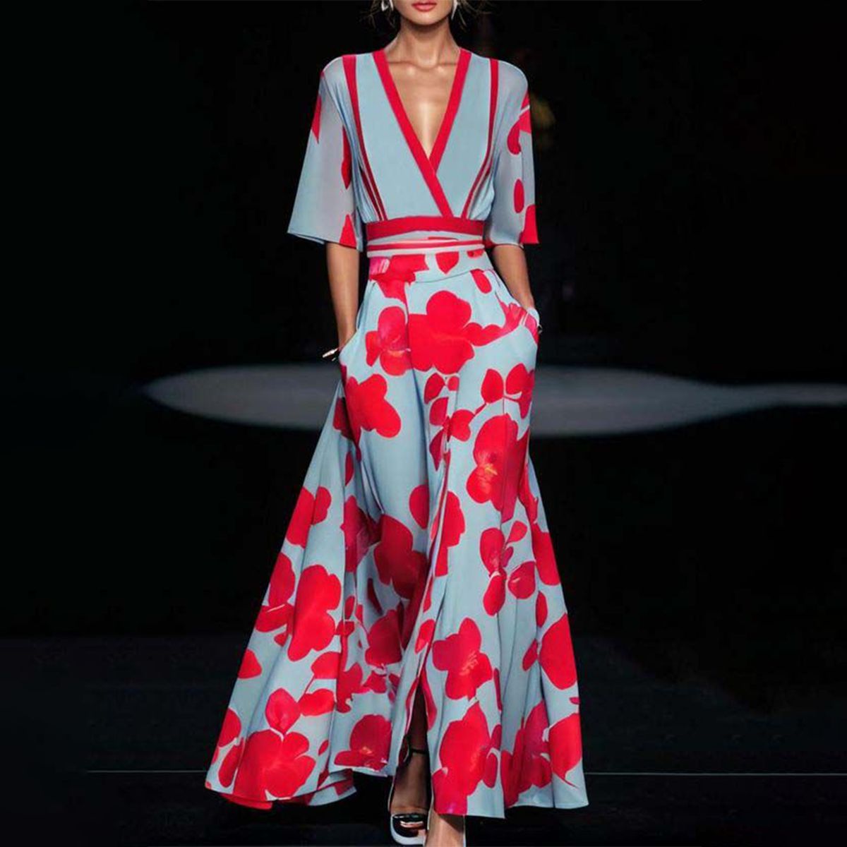 Kleid mit elegantem V-Ausschnitt und Maxi-Länge für Damen