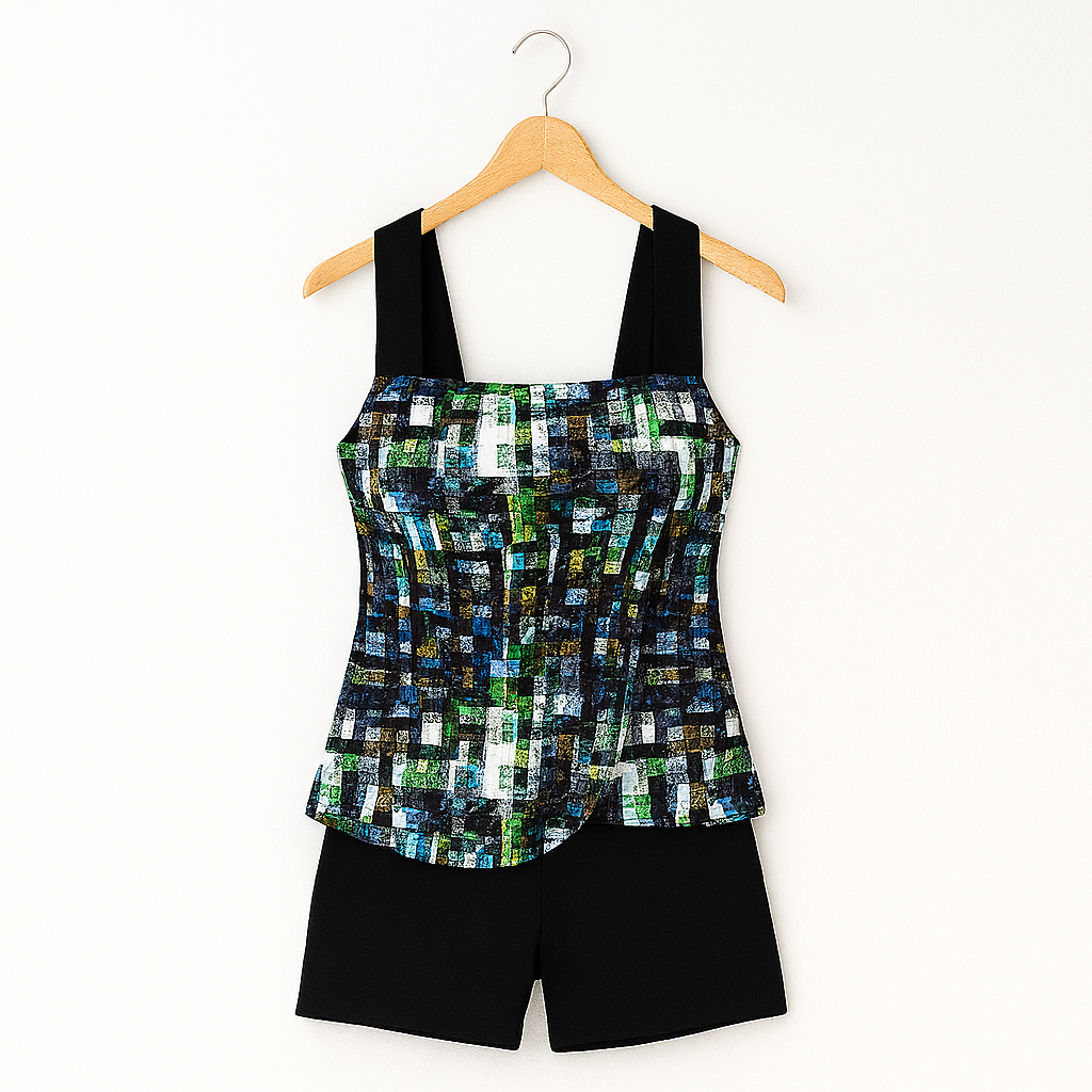 Bademode Set Damen zweiteilig mit Top und schwarzer Shorts