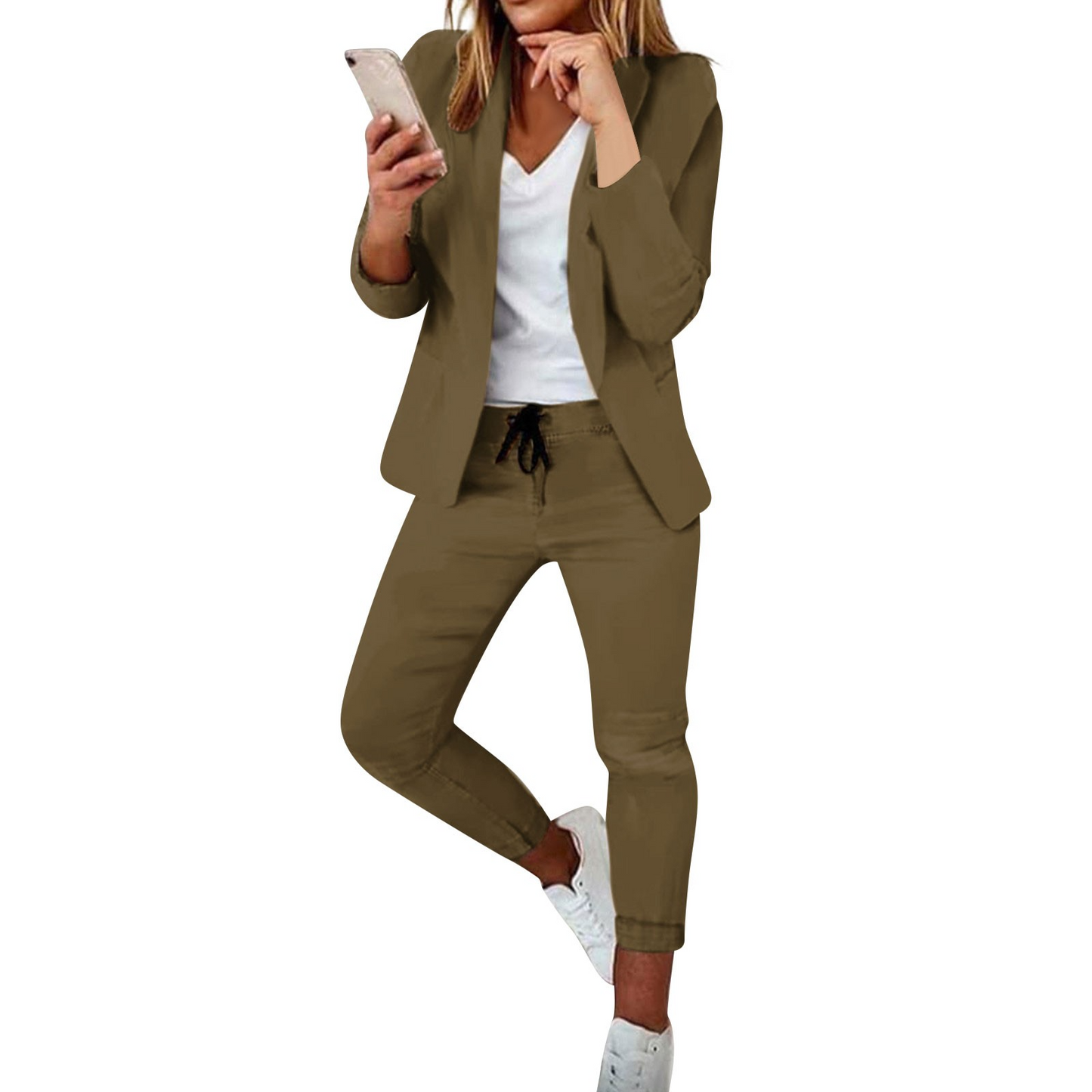 Sets Damen Outfit mit Blazer Hose und Bindegürtel modern