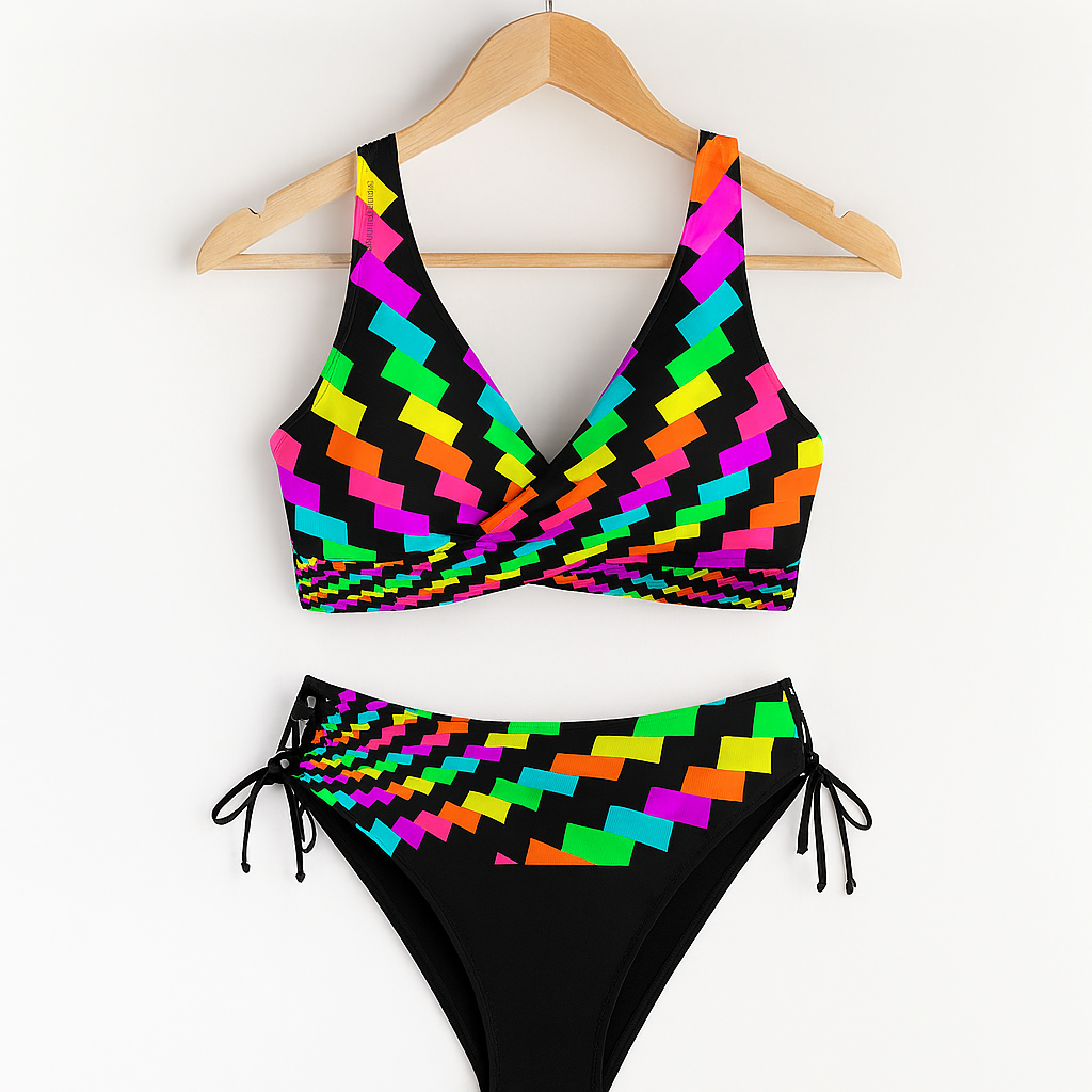 Bademode Damen Bikini mit V-Ausschnitt und Zickzackmuster