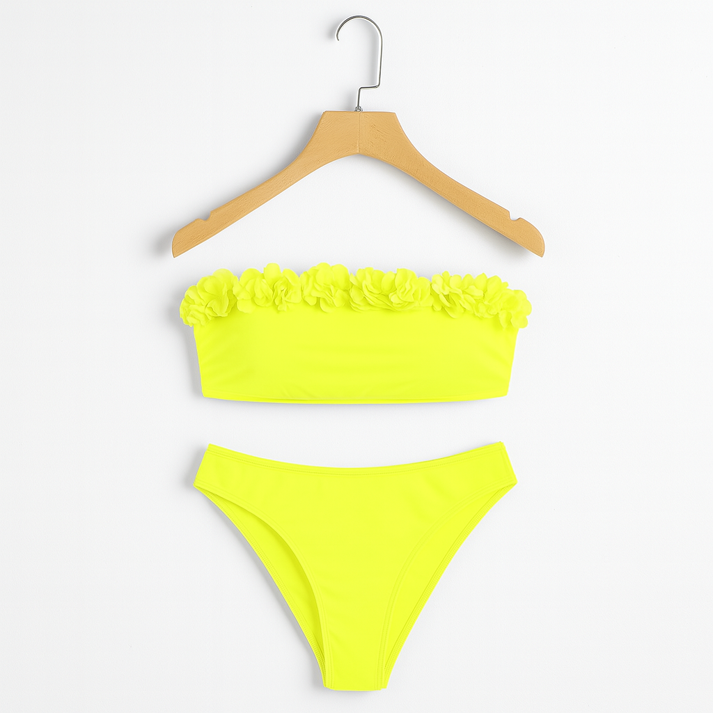 Bademode Bikini Damen mit Rüschen Bandeau Top und High Waist