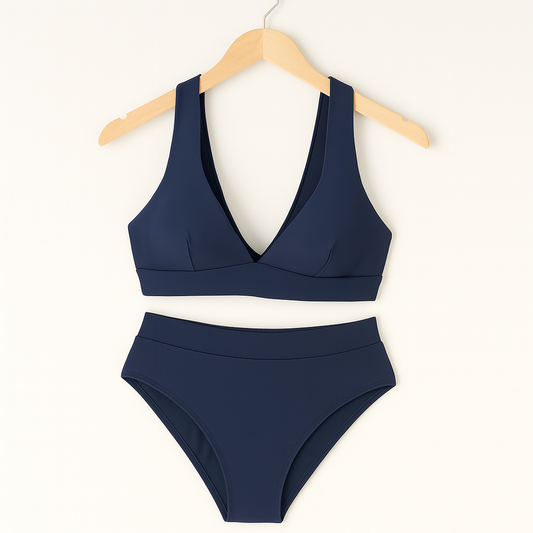 Bademode Damen Bikini Set mit V-Ausschnitt und breiten Trägern