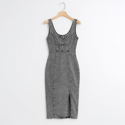 Elegantes Denim-Neckholder-Kleid für Herbst/Winter