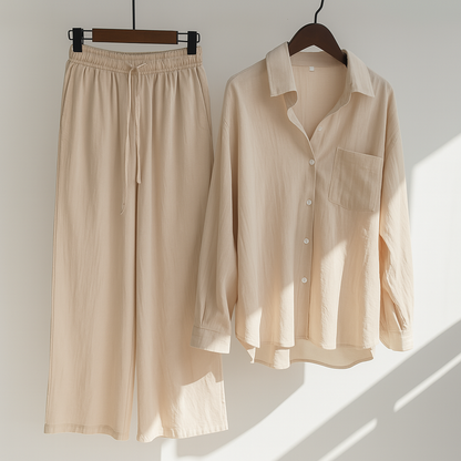 Sets aus Leinen mit langer Bluse und weitem Palazzo-Hosenstil