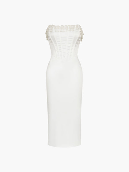 Elegantes Perlen-Midi-Kleid schulterfrei für Frühling & Sommer