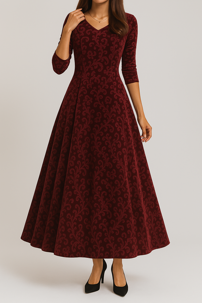 Kleid Elegant V-Ausschnitt Abendkleid Damen Maxikleid 3/4 Arm