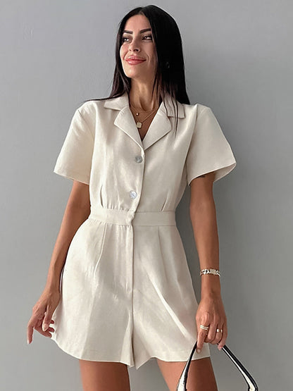 Beiger Frauen Jumpsuit mit Knöpfen - Stilvoll & Bequem