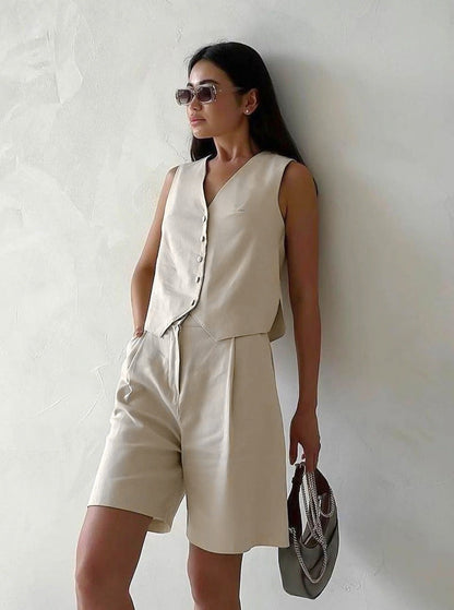 Hoch taillierter ärmelloser Freizeitanzug für Frauen - Elegant