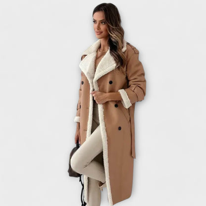 Vera | Aurora – Lange klassische Jacke mit Fleecefutter und Teddykragen