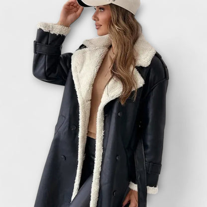 Vera | Aurora – Lange klassische Jacke mit Fleecefutter und Teddykragen