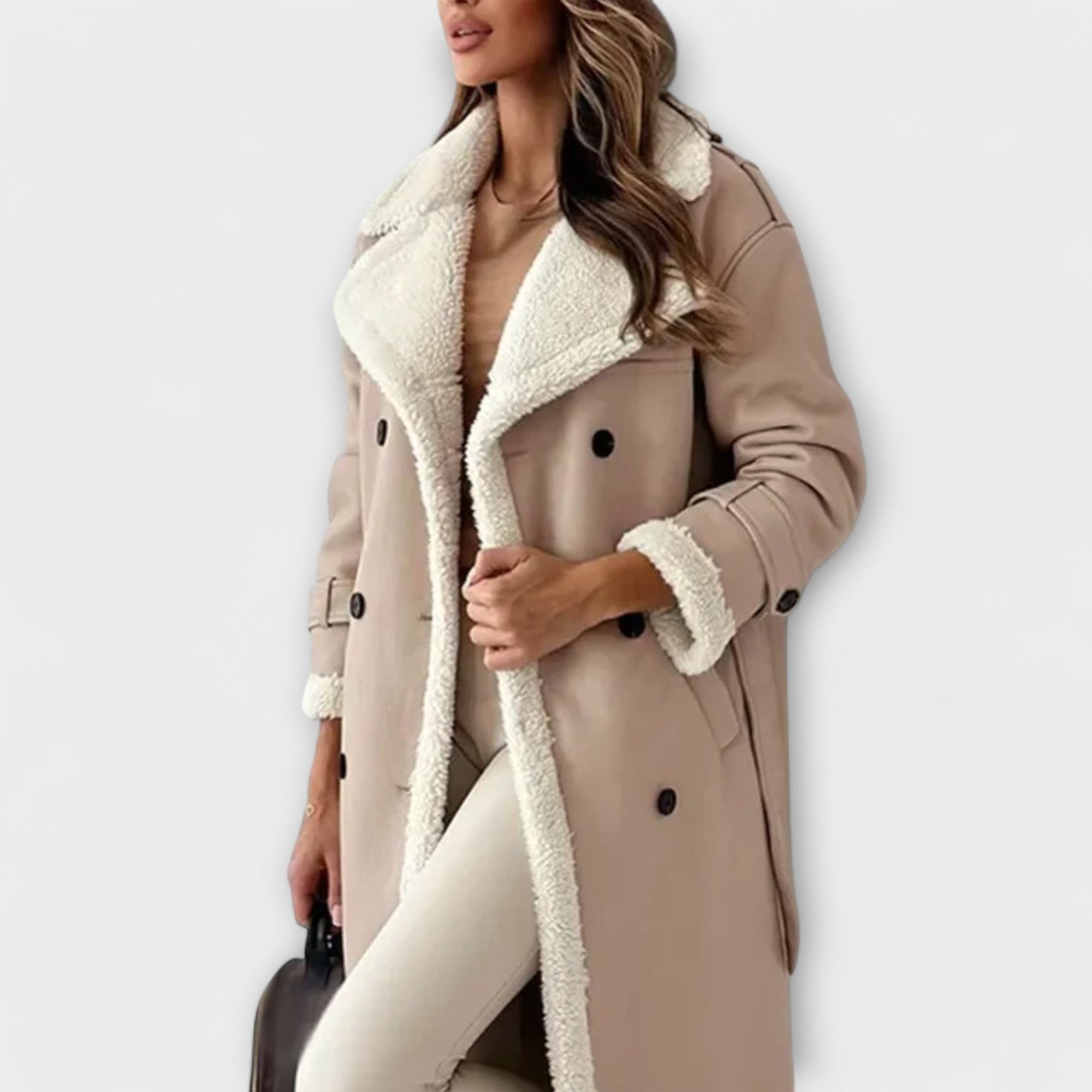 Vera | Aurora – Lange klassische Jacke mit Fleecefutter und Teddykragen