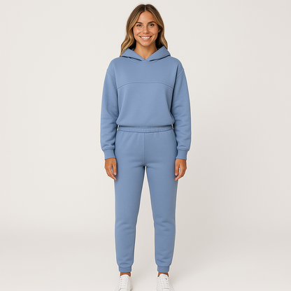 Sets für Damen mit Kapuzenpullover und Jogginghose in Uni-Farbe
