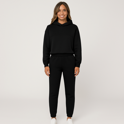Sets für Damen mit Kapuzenpullover und Jogginghose in Uni-Farbe