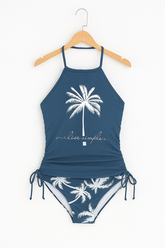Bademode Damen Tankini Set mit Palmenprint und High Waist