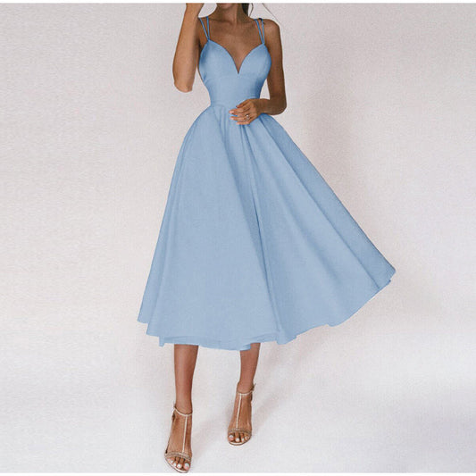 Elegantes Sommerkleid mit V-Ausschnitt & Rückenträgern