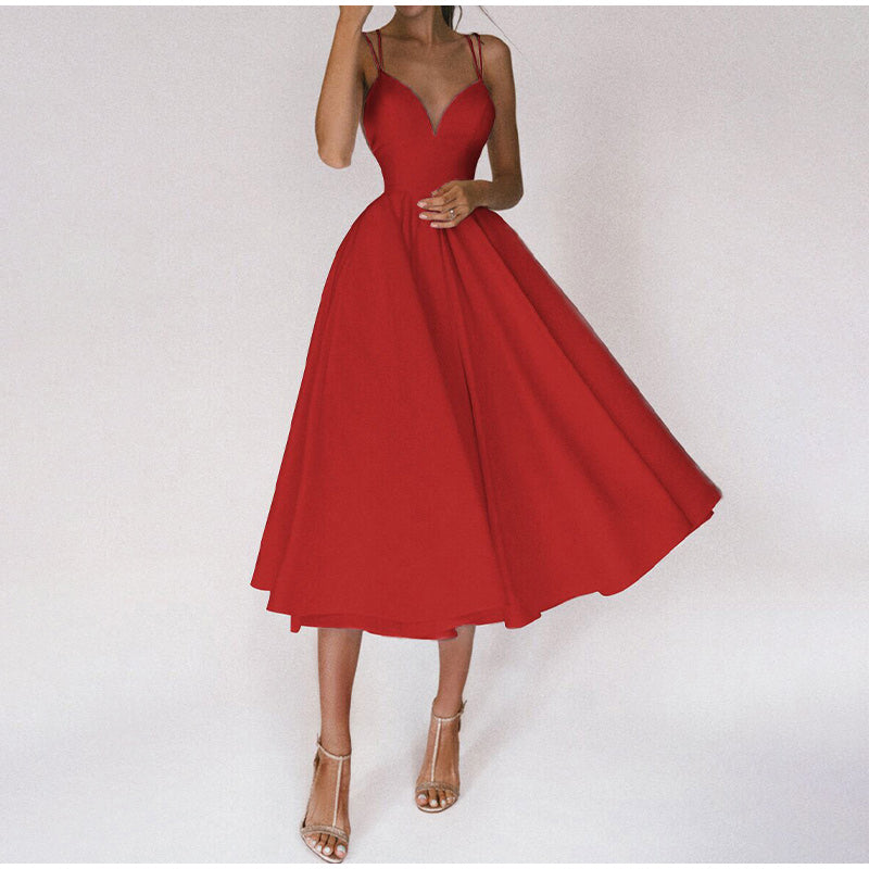 Elegantes Sommerkleid mit V-Ausschnitt & Rückenträgern