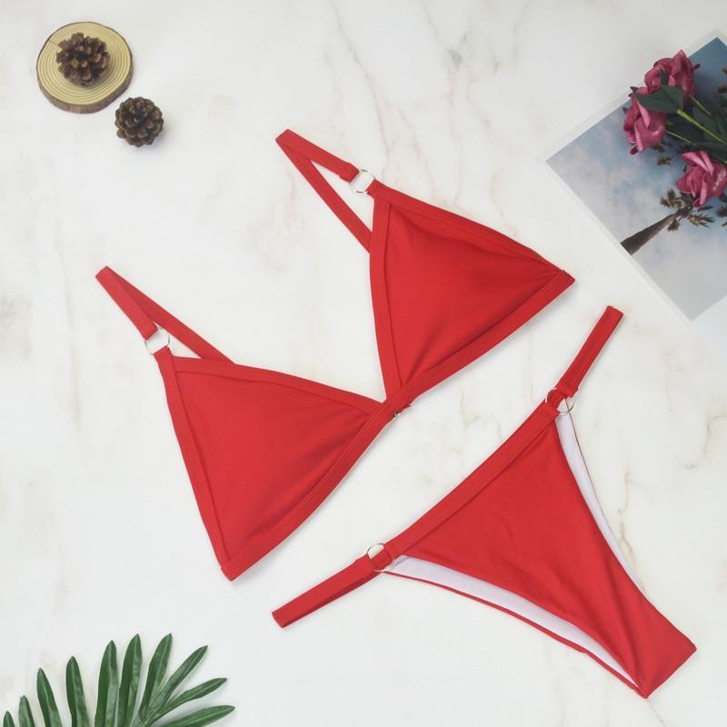 Bademode Damen Bikini Set mit Mesh Einsatz und Triangel Top