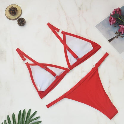 Bademode Damen Bikini Set mit Mesh Einsatz und Triangel Top