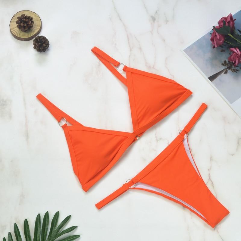 Bademode Damen Bikini Set mit Mesh Einsatz und Triangel Top
