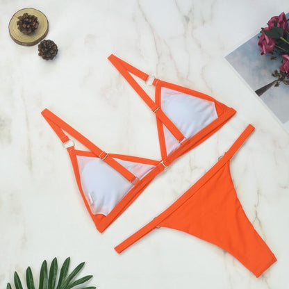 Bademode Damen Bikini Set mit Mesh Einsatz und Triangel Top