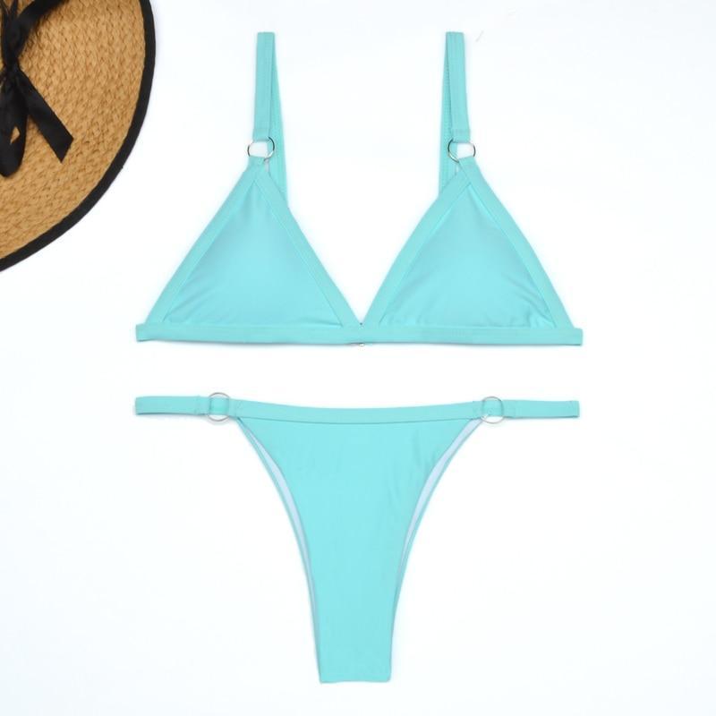 Bademode Damen Bikini Set mit Mesh Einsatz und Triangel Top