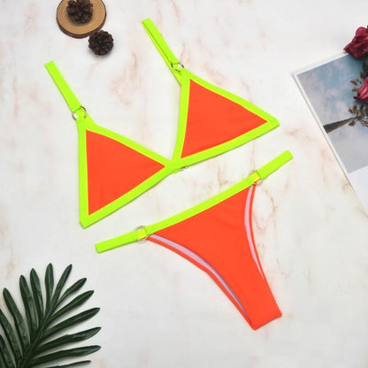 Bademode Damen Bikini Set mit Mesh Einsatz und Triangel Top