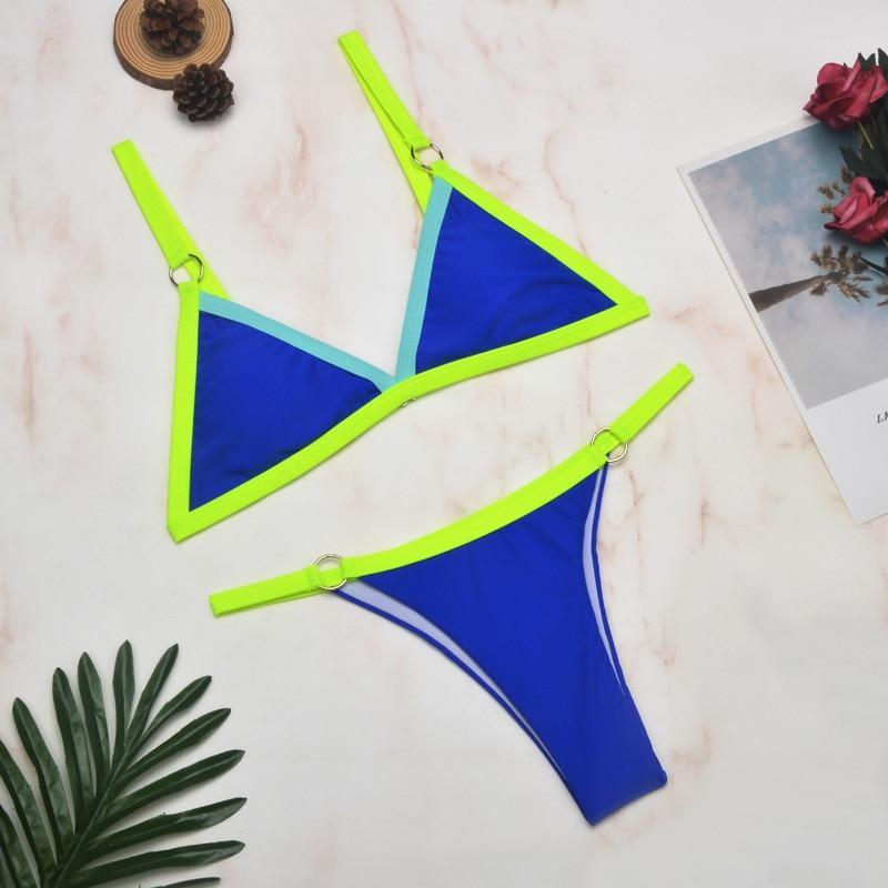 Bademode Damen Bikini Set mit Mesh Einsatz und Triangel Top