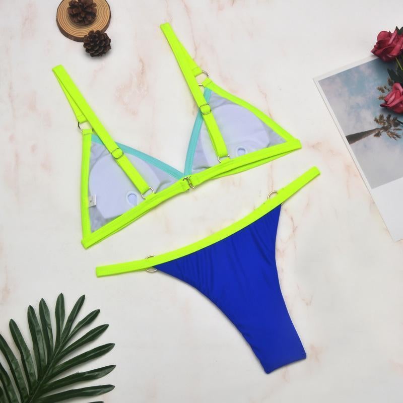 Bademode Damen Bikini Set mit Mesh Einsatz und Triangel Top