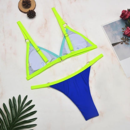 Bademode Damen Bikini Set mit Mesh Einsatz und Triangel Top