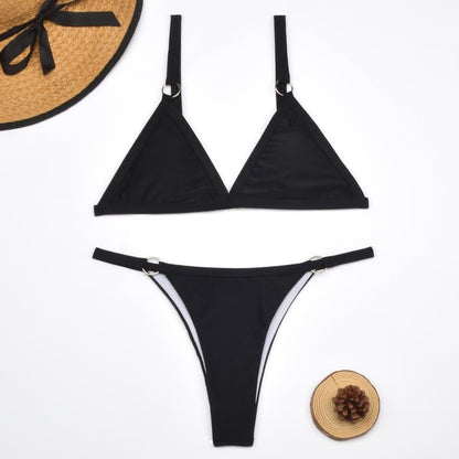 Bademode Damen Bikini Set mit Mesh Einsatz und Triangel Top