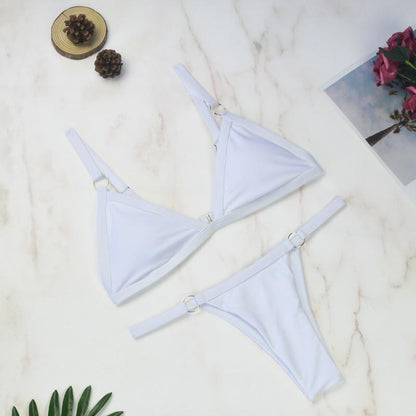 Bademode Damen Bikini Set mit Mesh Einsatz und Triangel Top