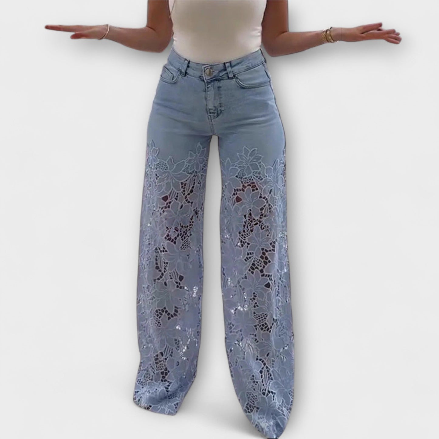 Vera | Trendige - Spitzen-Patchwork-Jeans