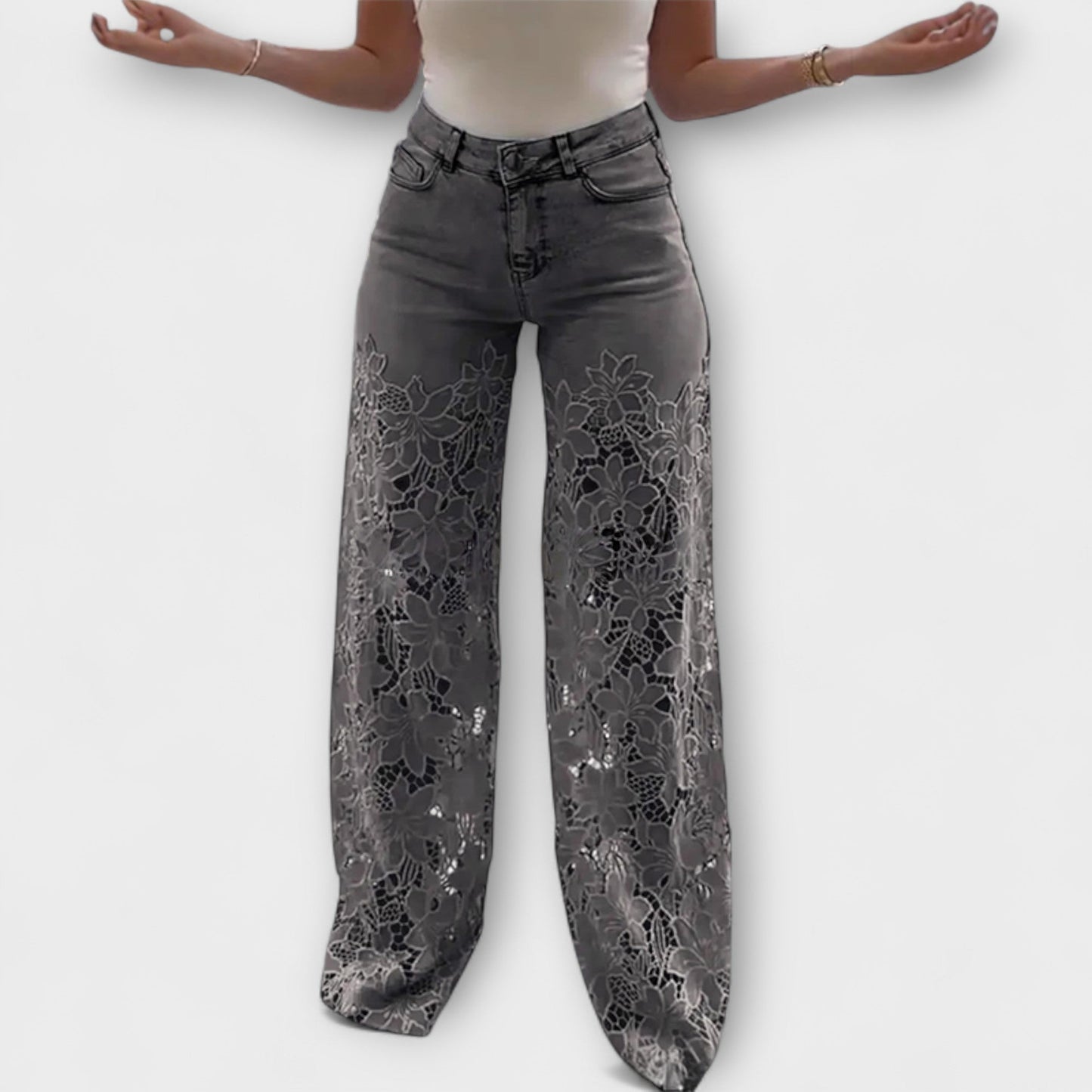 Vera | Trendige - Spitzen-Patchwork-Jeans