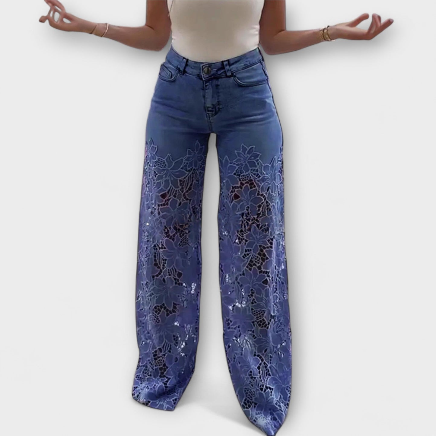 Vera | Trendige - Spitzen-Patchwork-Jeans